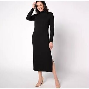 QVC‎ Black Midi Dress Long Sleeve Mock Neck Tummy Control Career XLP  NWT